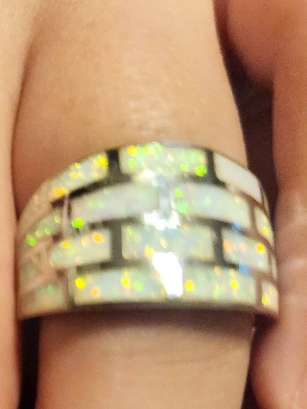 925 Sterling Silver Geometric Inlay Ring in White